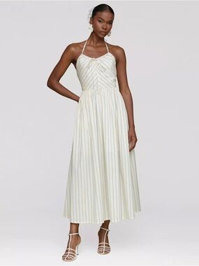Avec Les Filles Cream Halter Midi Dress with Pastel Stripes
